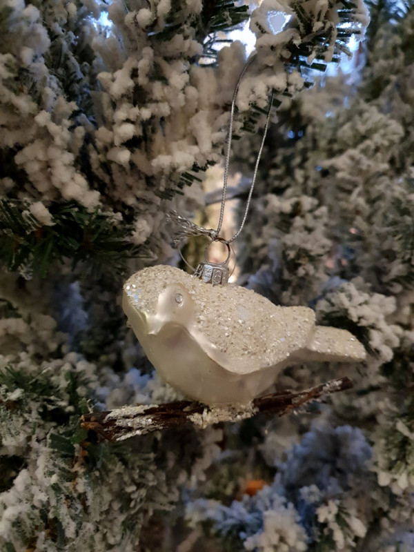 Baumschmuck Vogel Glas mit Clip cream-white