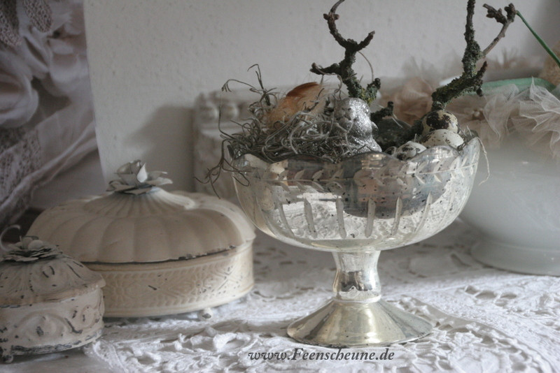 Preview: Glaspokal antik-silber - Schale auf Fuss
