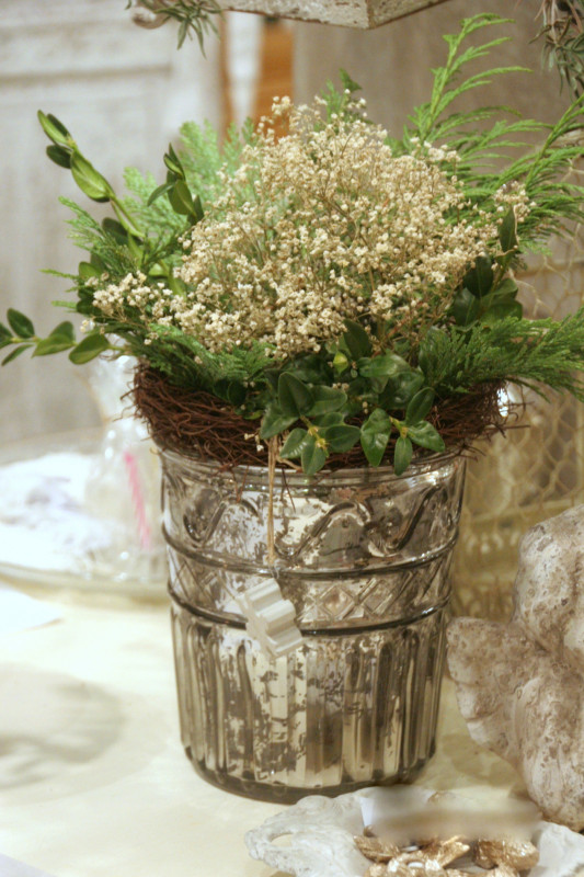 Preview: Windlicht Übertopf Glas silber Rauten Wellen