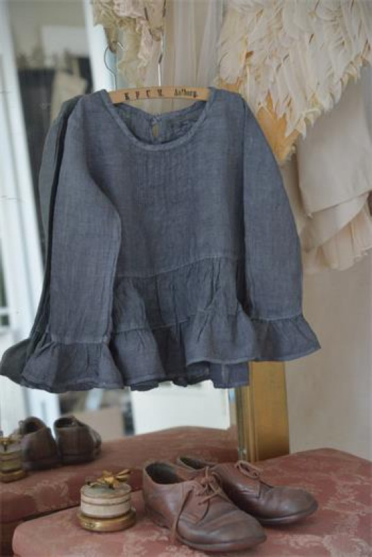 Kinderbluse Hänger Leinenoptik stone-blue