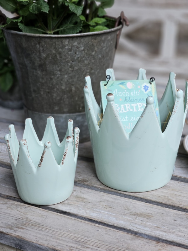 Preview: Deko-Kronen –2er Set aus lasierter Keramik - mintgrün