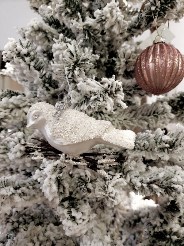 Baumschmuck Vogel Glas mit Clip cream-white