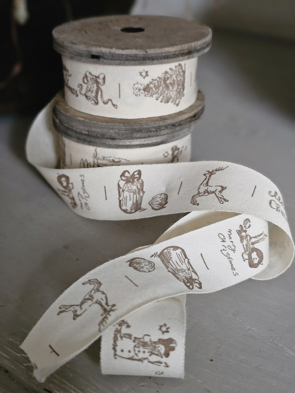 Preview: Geschenkband Textil Weihnachten Holzspule