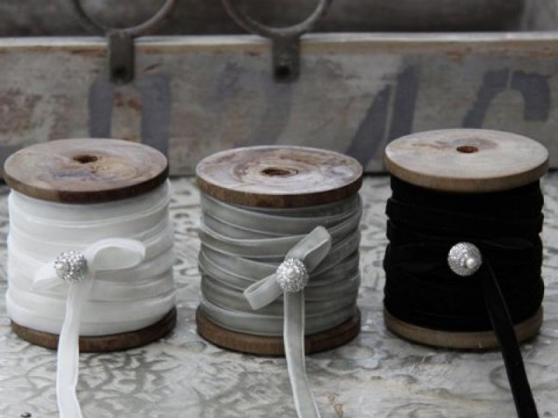 Preview: Samtband auf Holzspule black