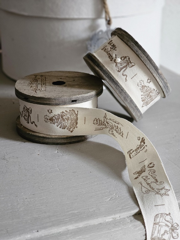 Geschenkband Textil Weihnachten Holzspule
