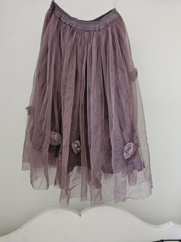 Preview: Vintage Kinder Tüll Rock Röschen aubergine