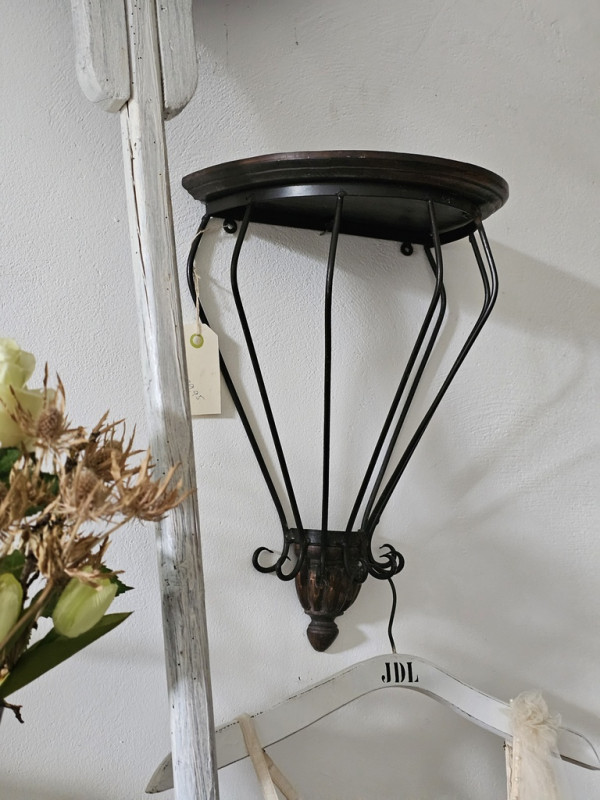 Preview: Vintage Wandkonsole Holz Schmiedeeisen