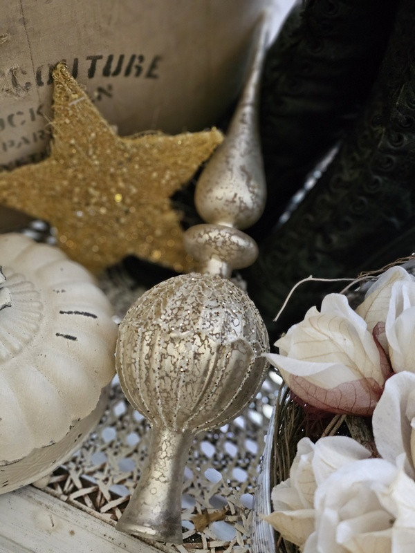 Preview: Christbaumspitze champagne-silver Glas