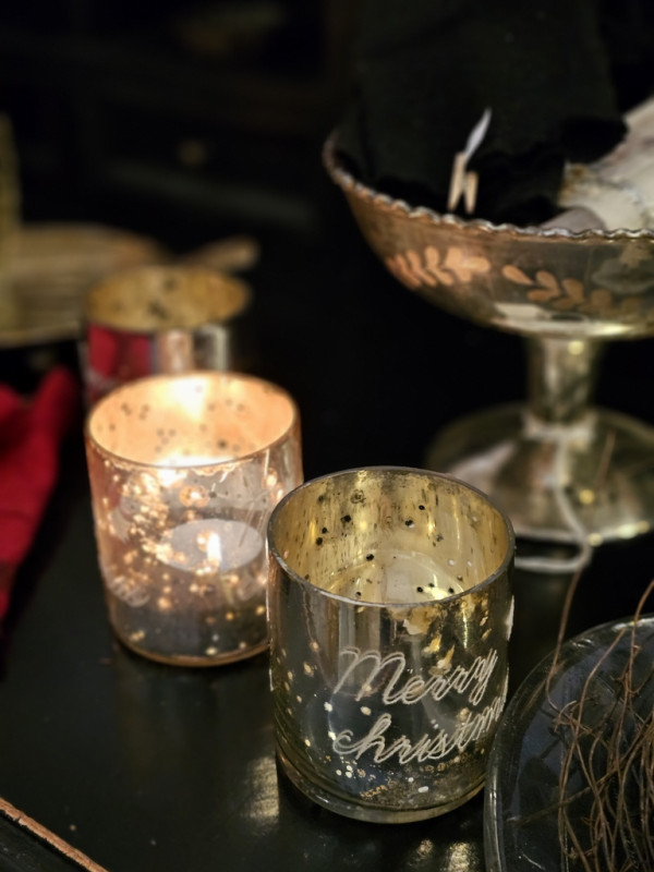 Windlicht Teelichthalter silber antik Merry Christmas