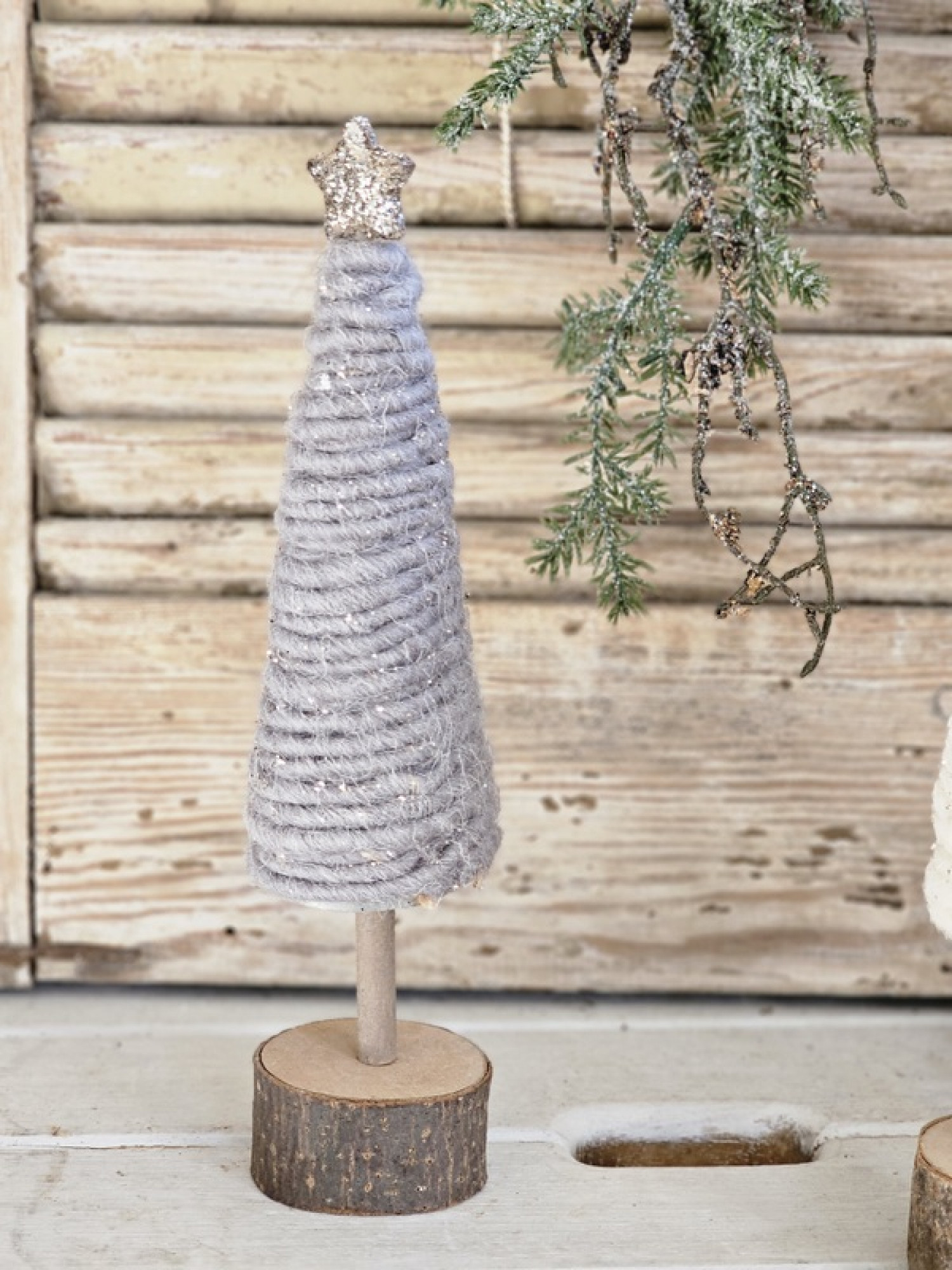 Tannenbaum Filz Wolle Holz grau