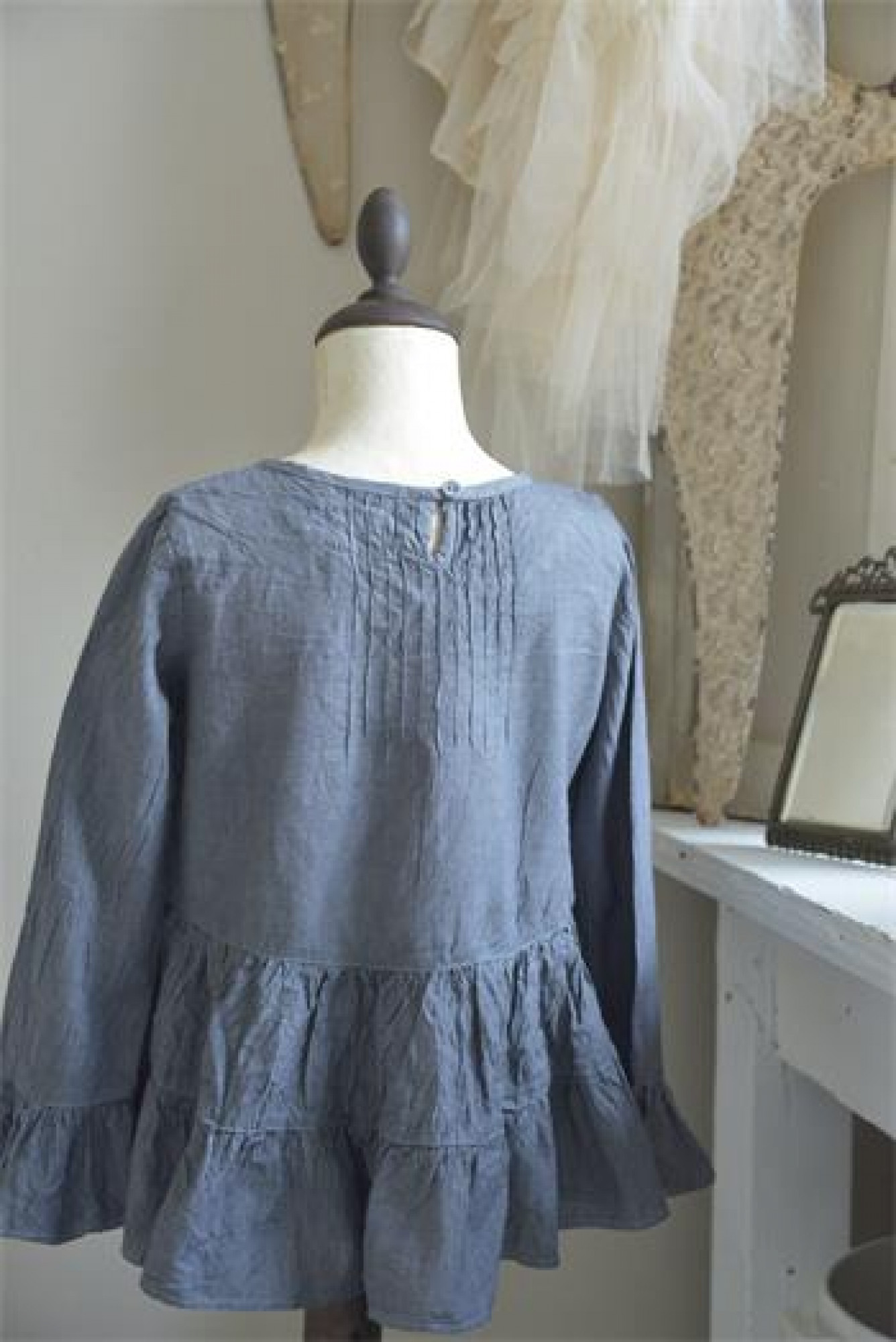 Kinderbluse Hänger Leinenoptik stone-blue