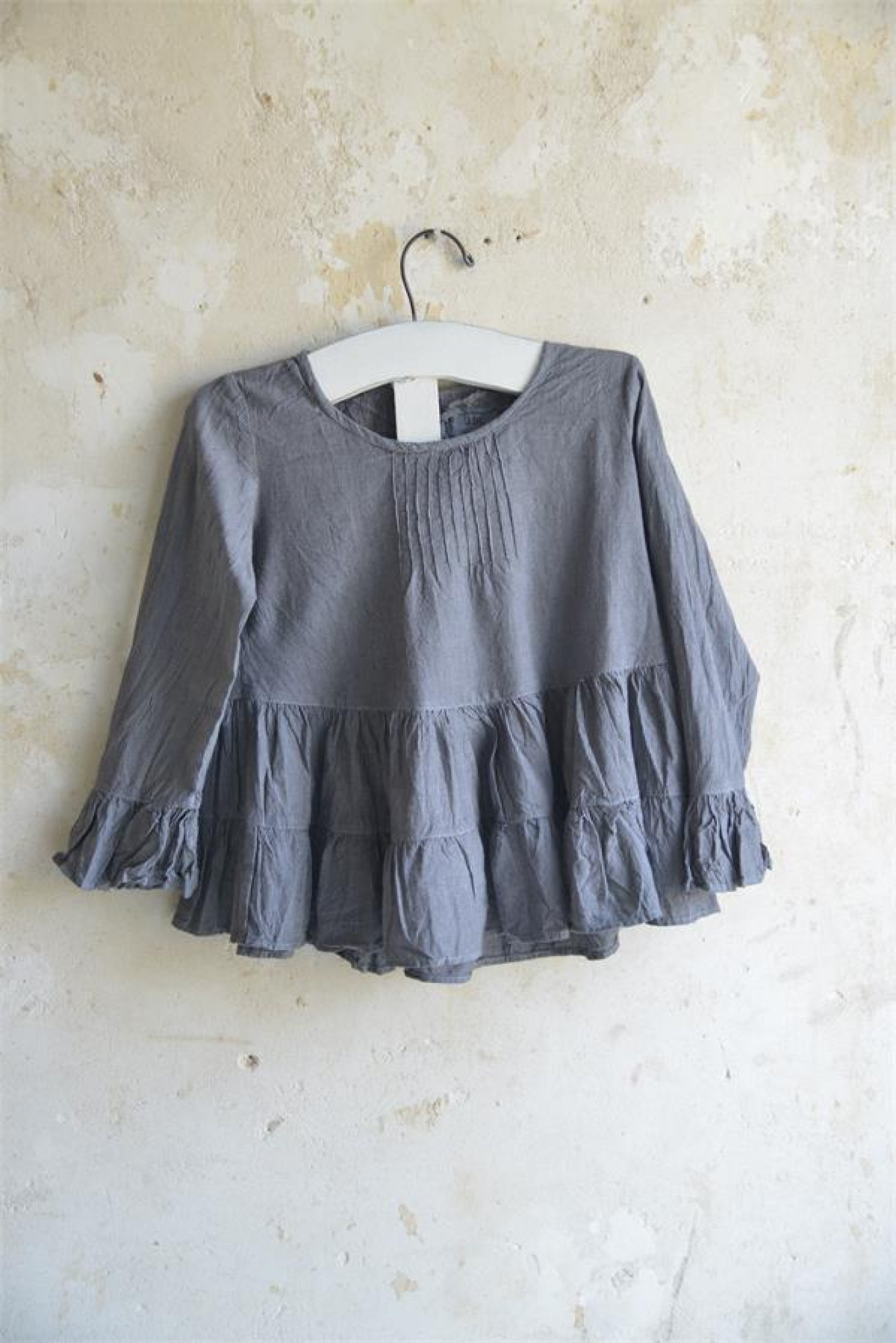 Kinderbluse Hänger Leinenoptik stone-blue
