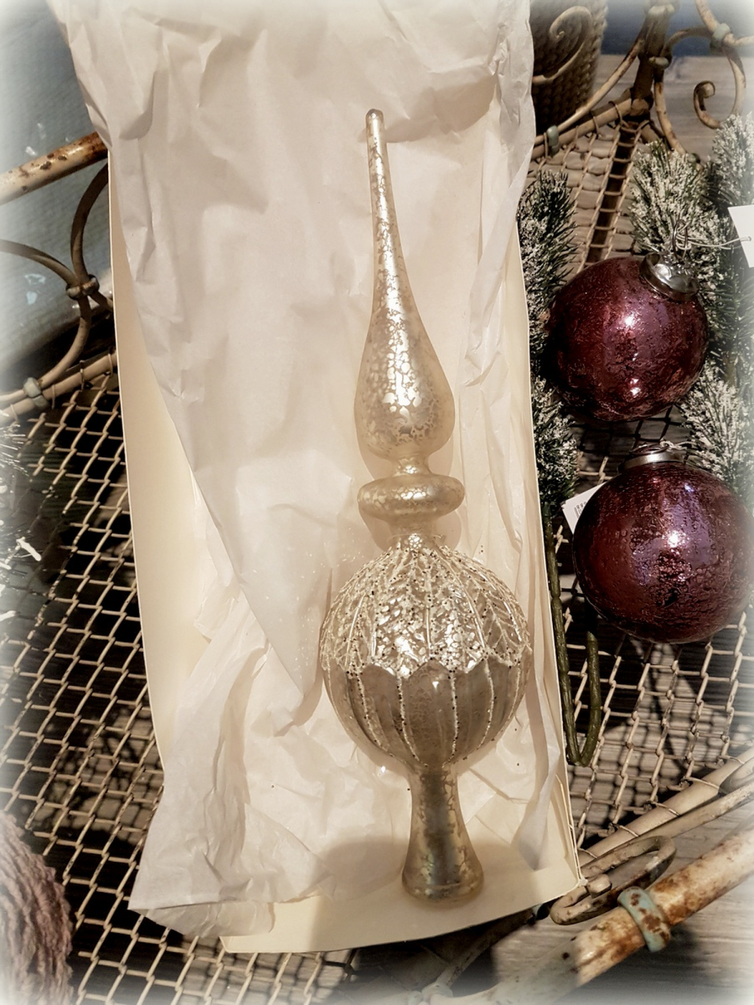 Christbaumspitze champagne-silver Glas