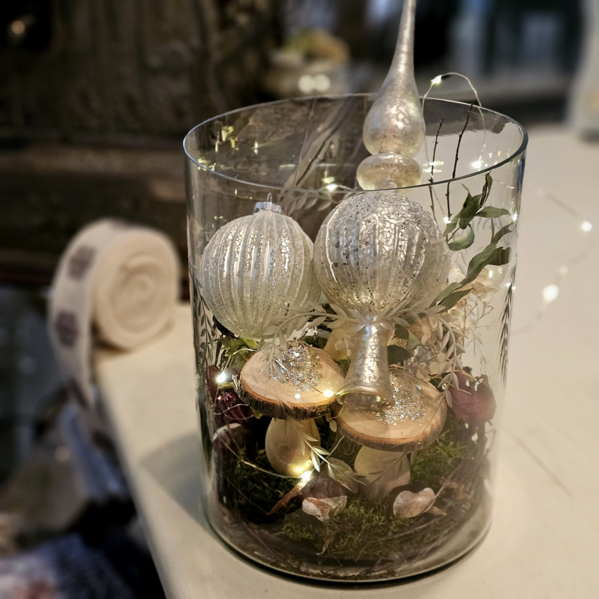 Christbaumspitze champagne-silver Glas