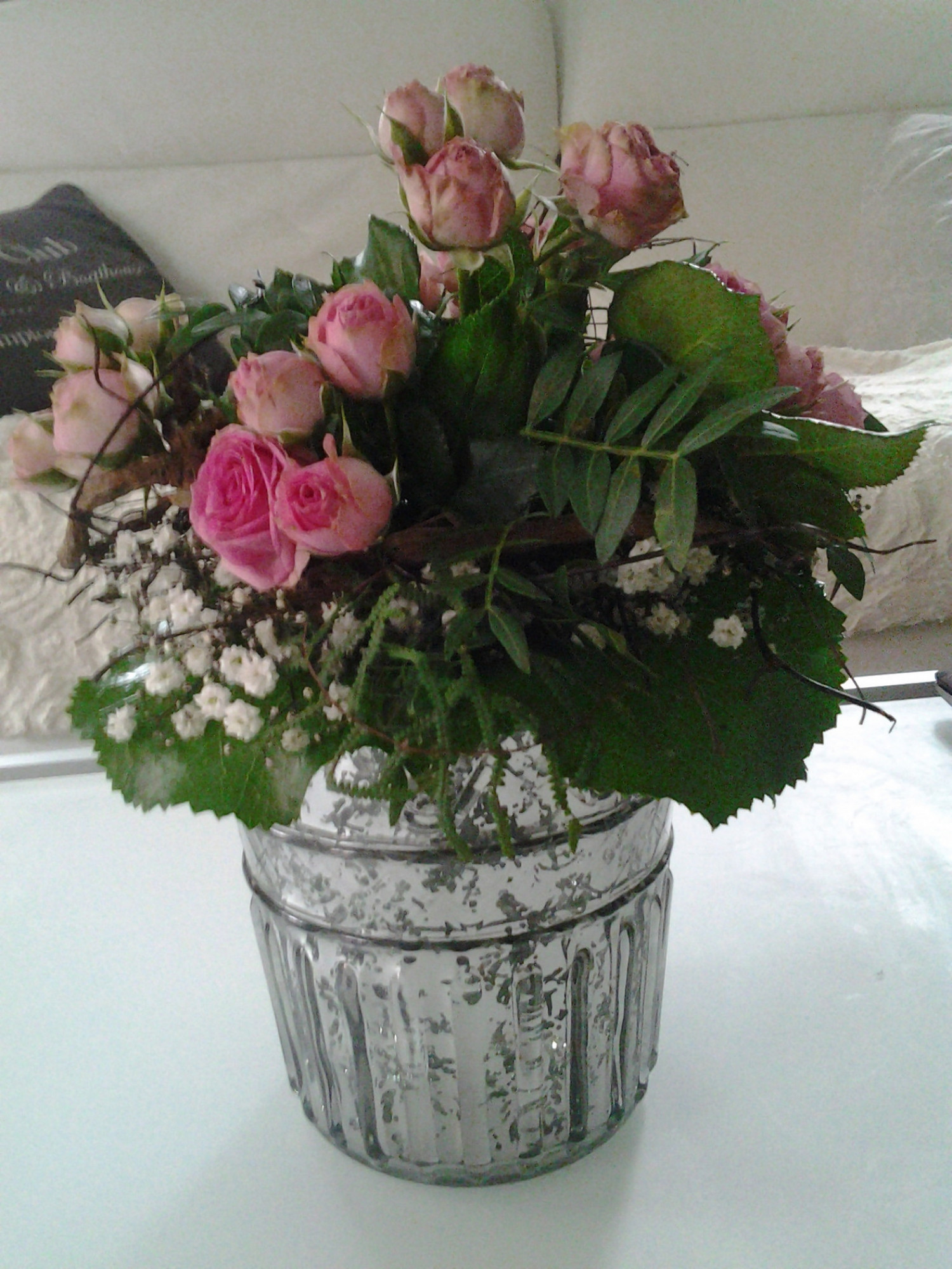 Windlicht Übertopf Glas silber Rauten Wellen