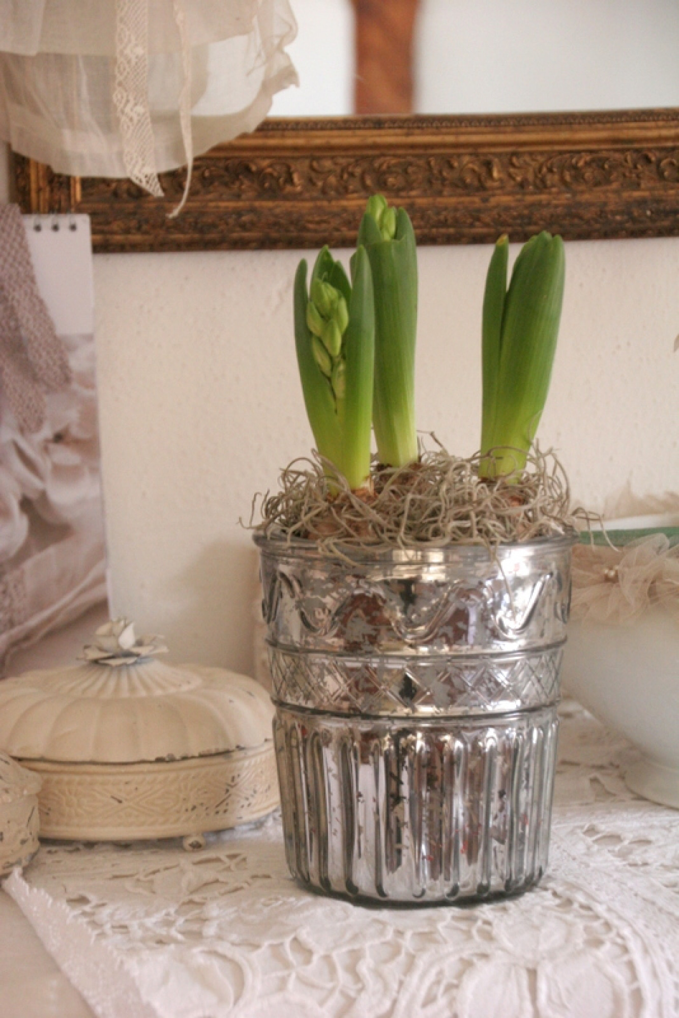 Windlicht Übertopf Glas silber Rauten Wellen