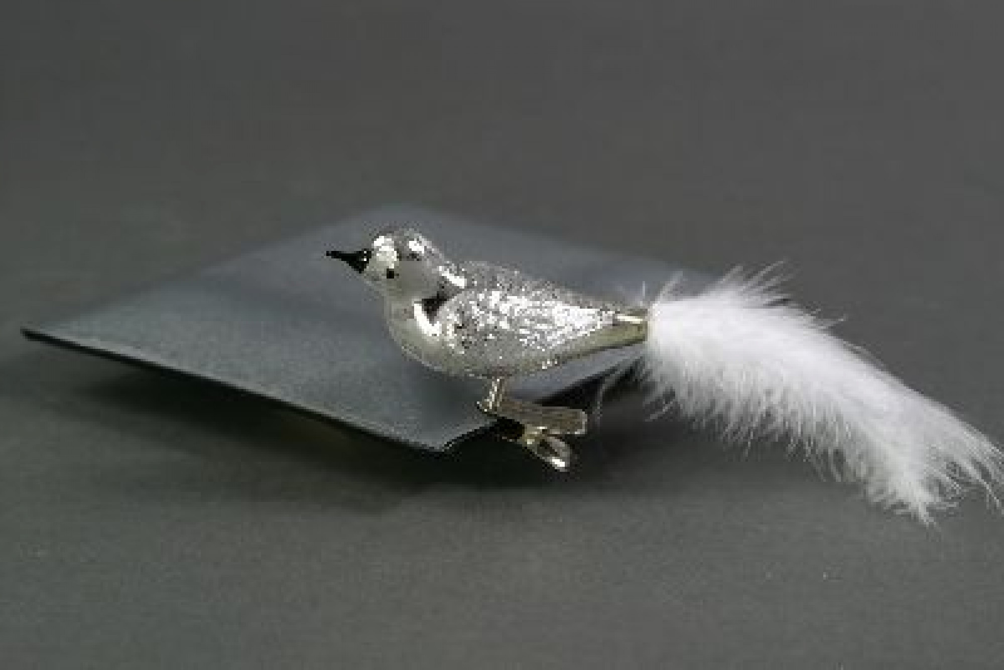 Baumschmuck Vogel Glas mit Clip silber weiß