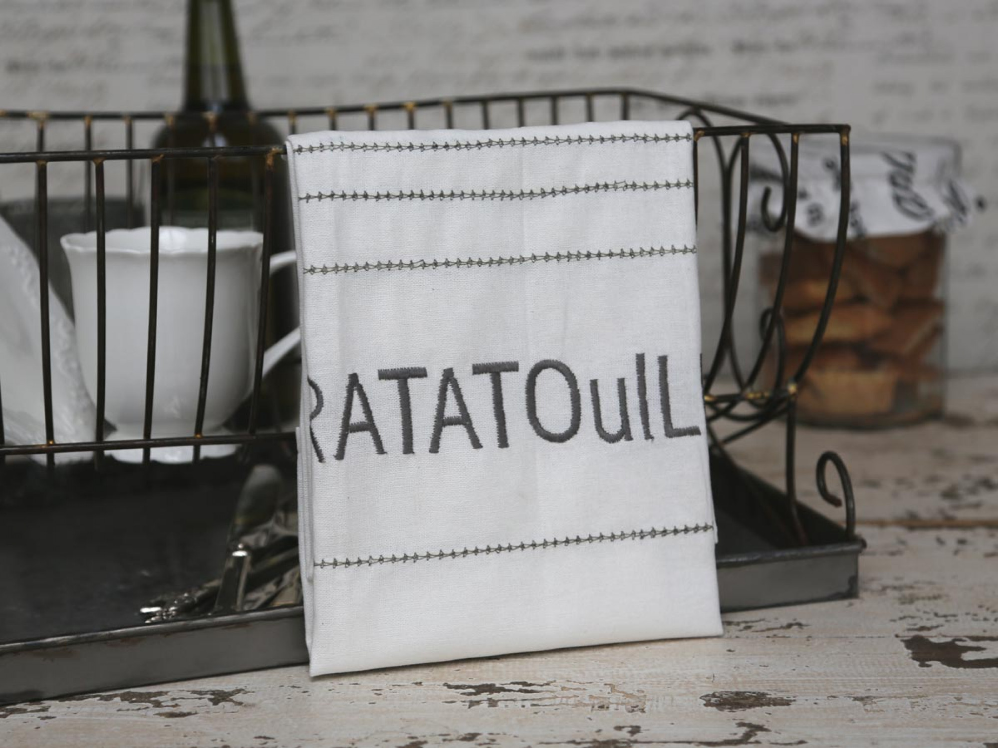 Geschirrtuch mit Stickerei & Hohlsaum - RATATOUILLE
