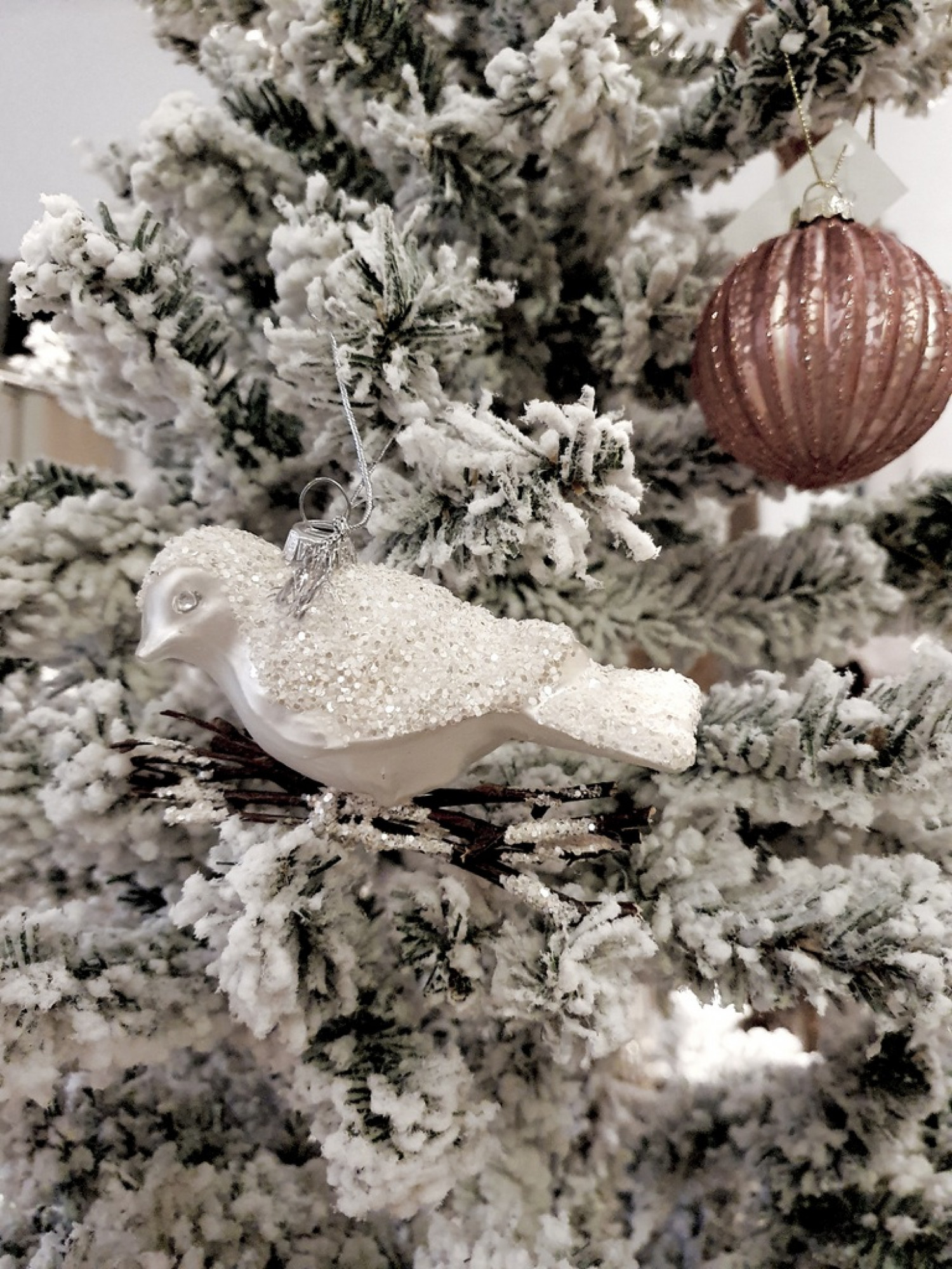 Baumschmuck Vogel Glas mit Clip cream-white