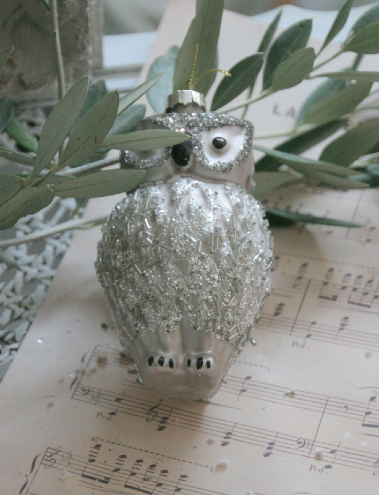 Baumschmuck Eule Glas silber champagner 10 cm