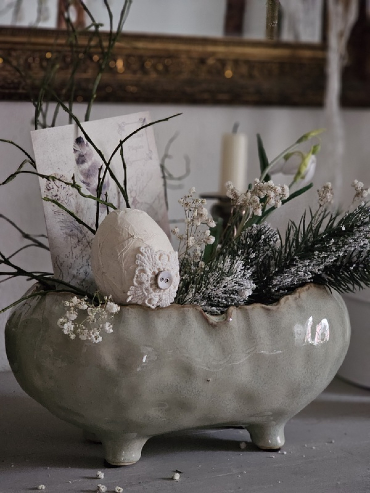 Blumen Schale Keramik lasiert green