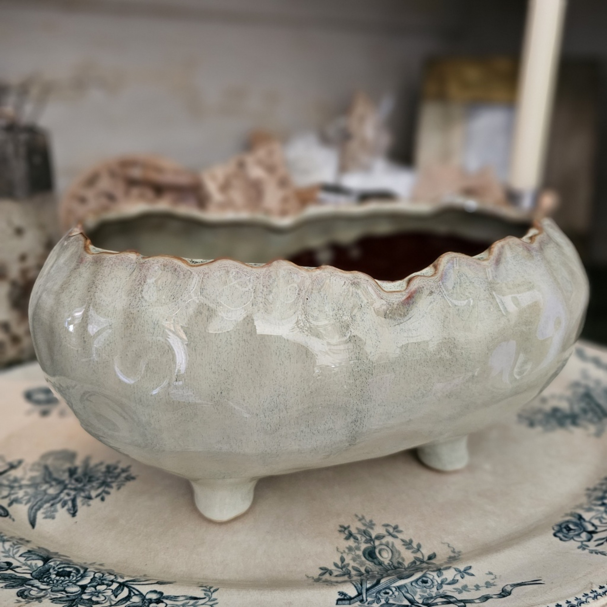 Blumen Schale Keramik lasiert green