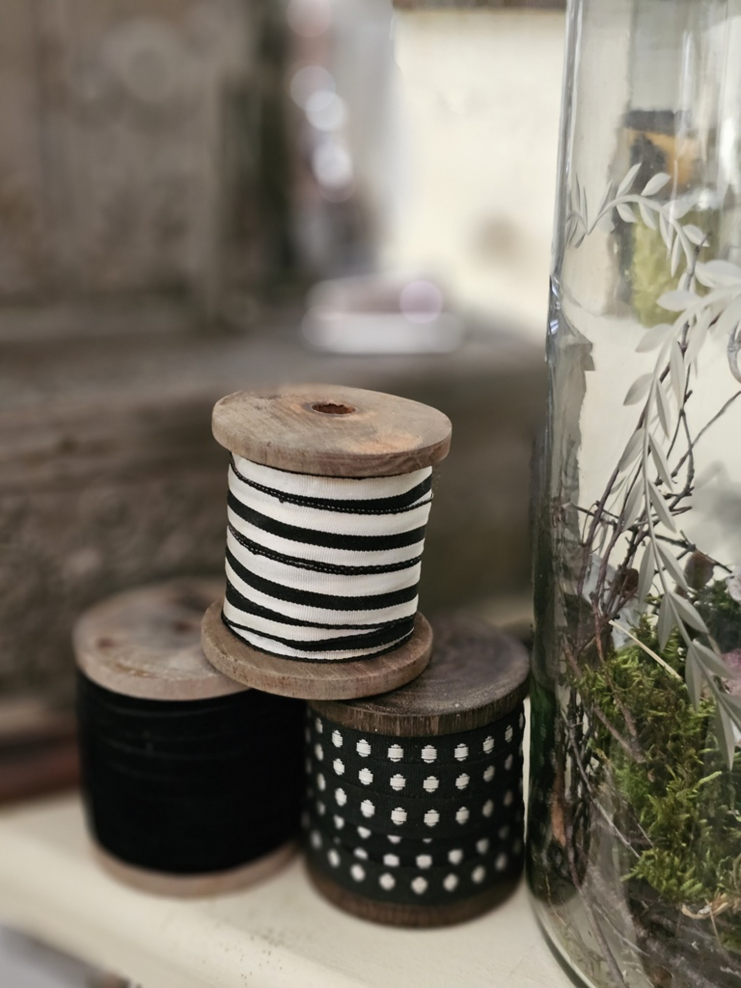 Edles Baumwollband black auf Holzspule