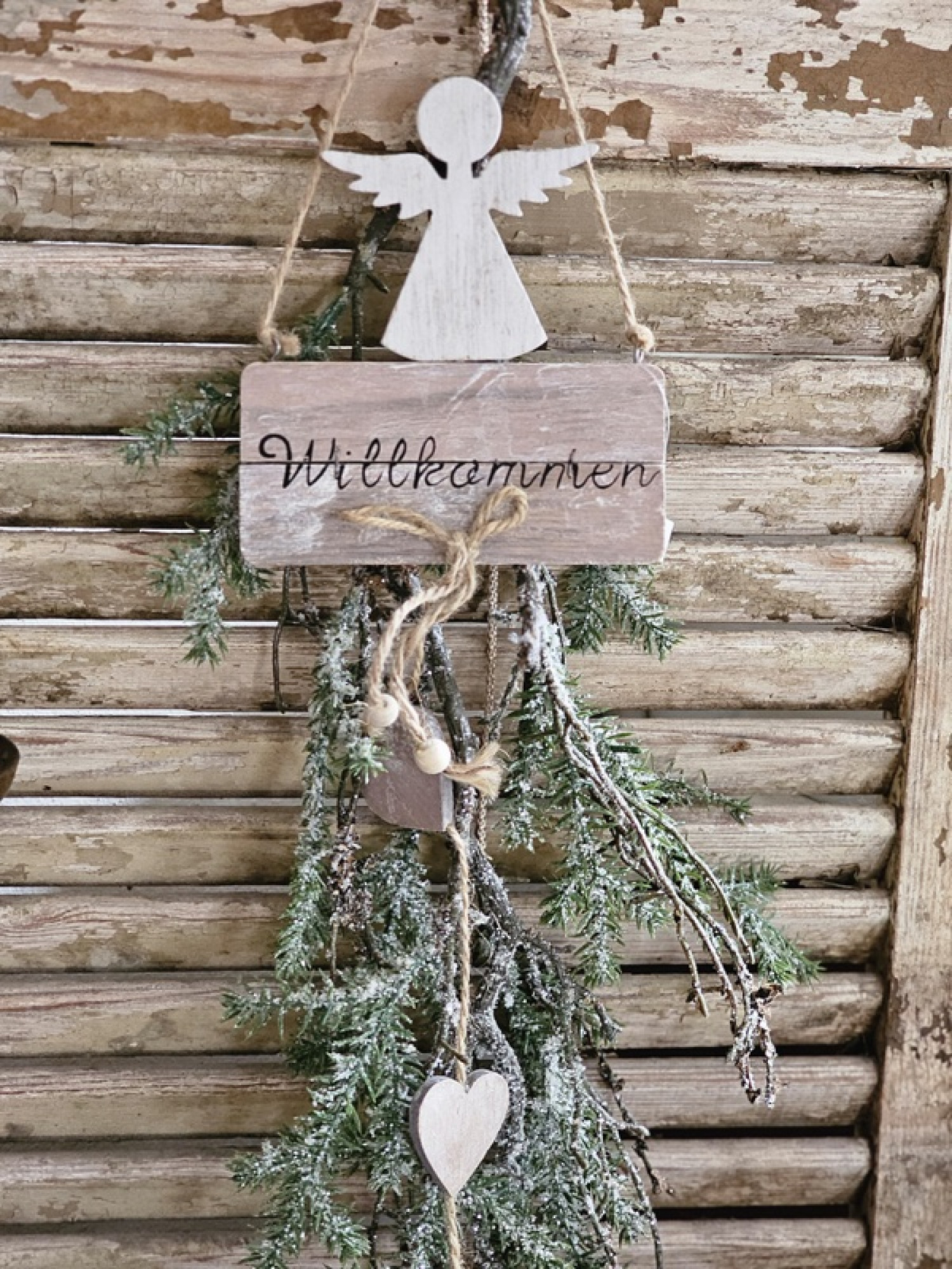 Willkommen Anhänger Holz Engel Herz