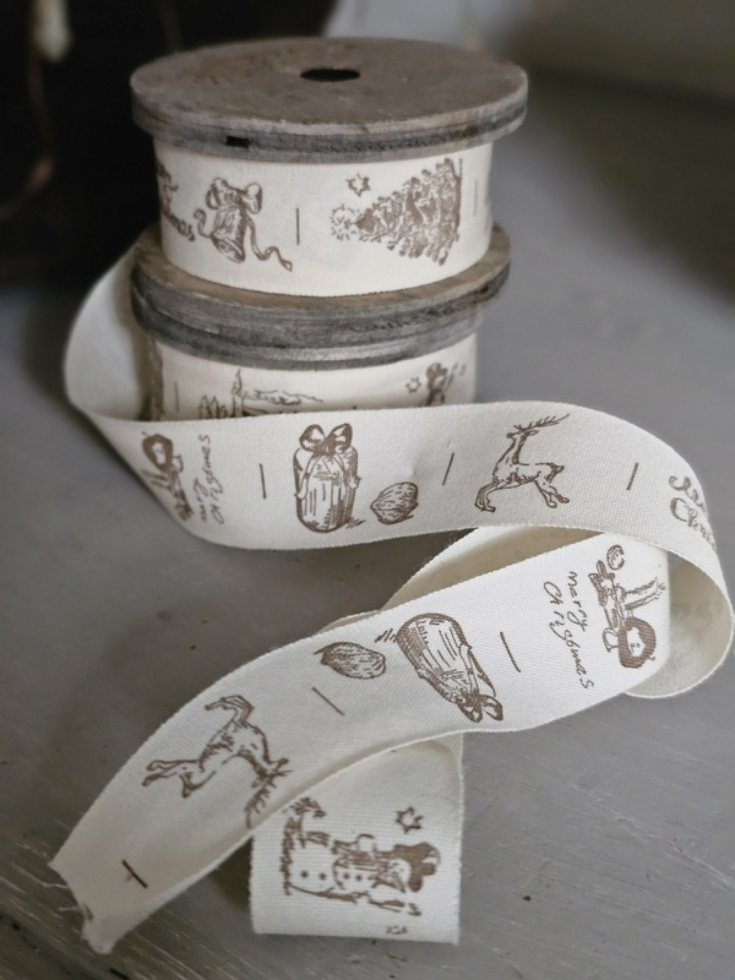 Geschenkband Textil Weihnachten Holzspule
