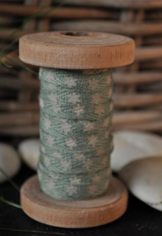 Baumwollband Geschenkband green Sterne auf Holzspule