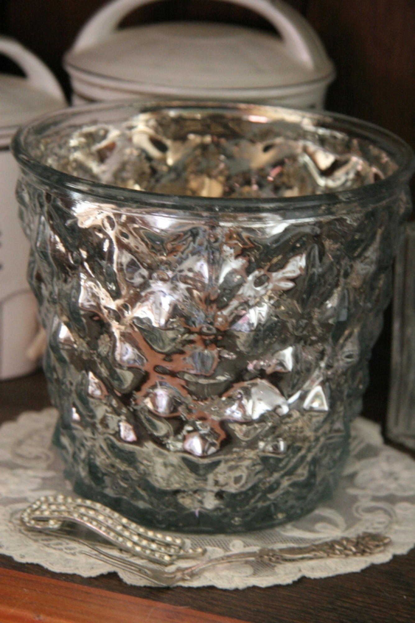 Windlicht Übertopf Glas silber