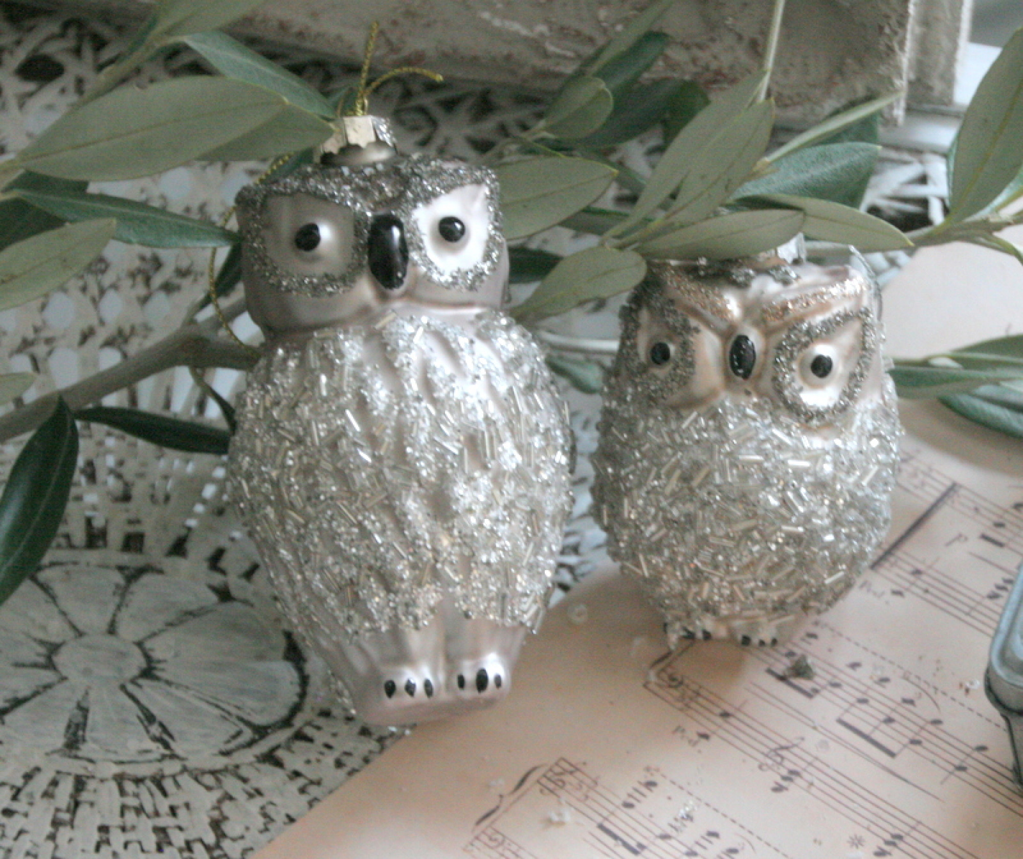 Baumschmuck Eule Glas silber champagner 8cm