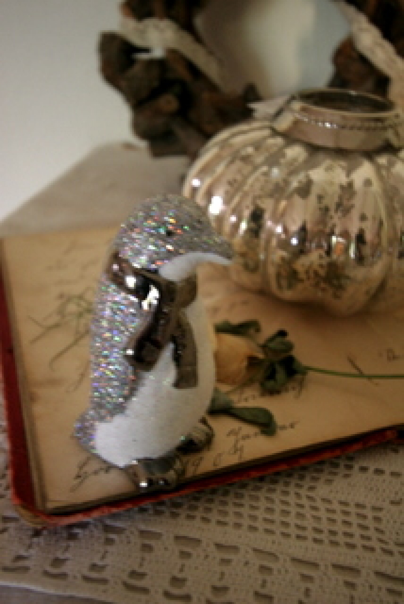 Pinguin Keramik Weihnachtsdeko weiss silber