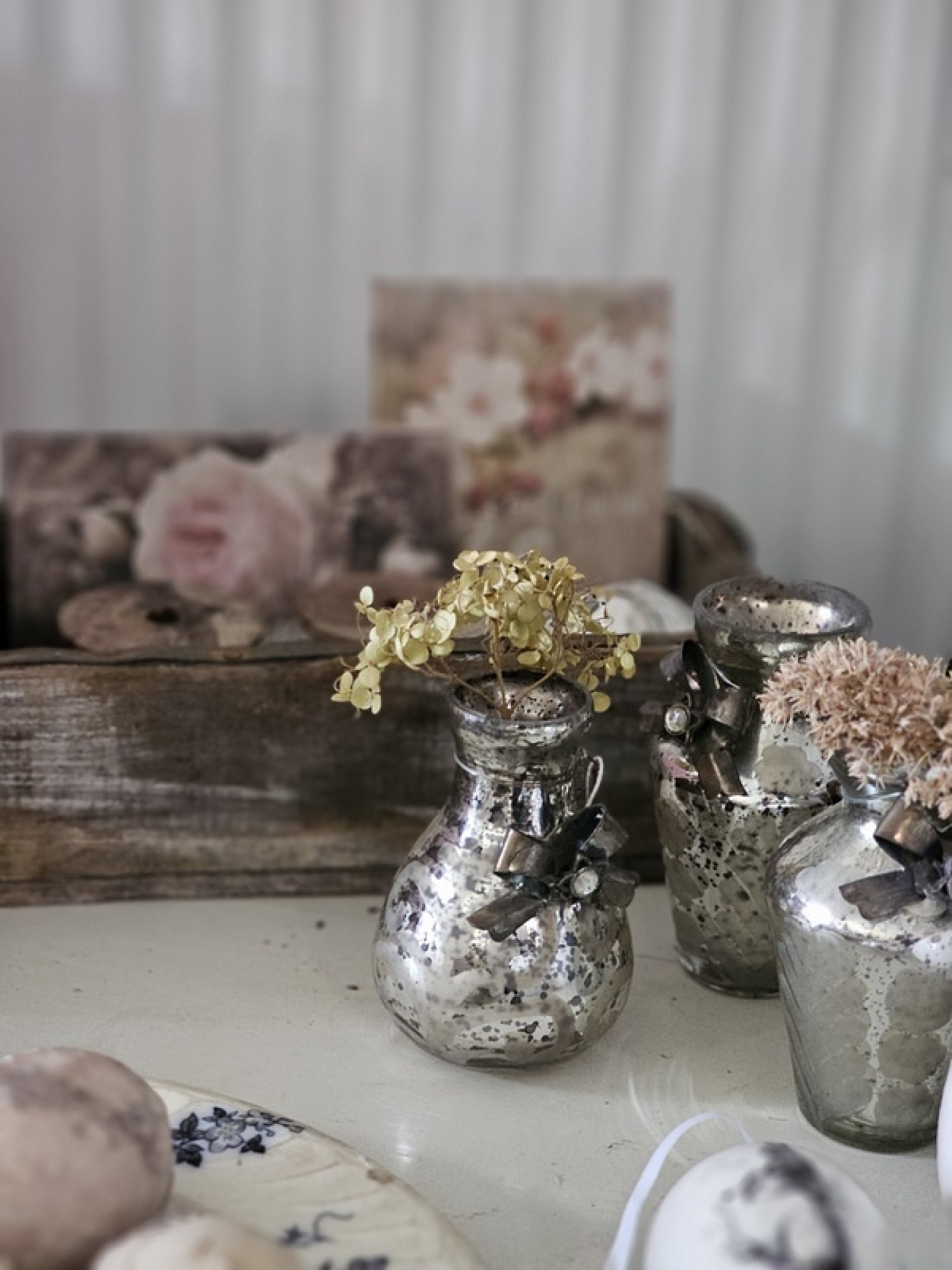 Vase Bauernsilber mit Schliff Schleife Steinchen