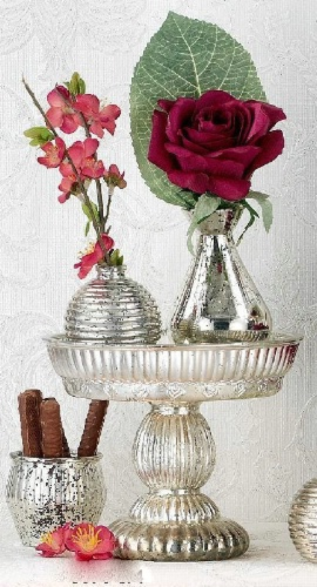 Bauernsilber Vasenensemble auf Fuss Tablett 4-tlg. Set