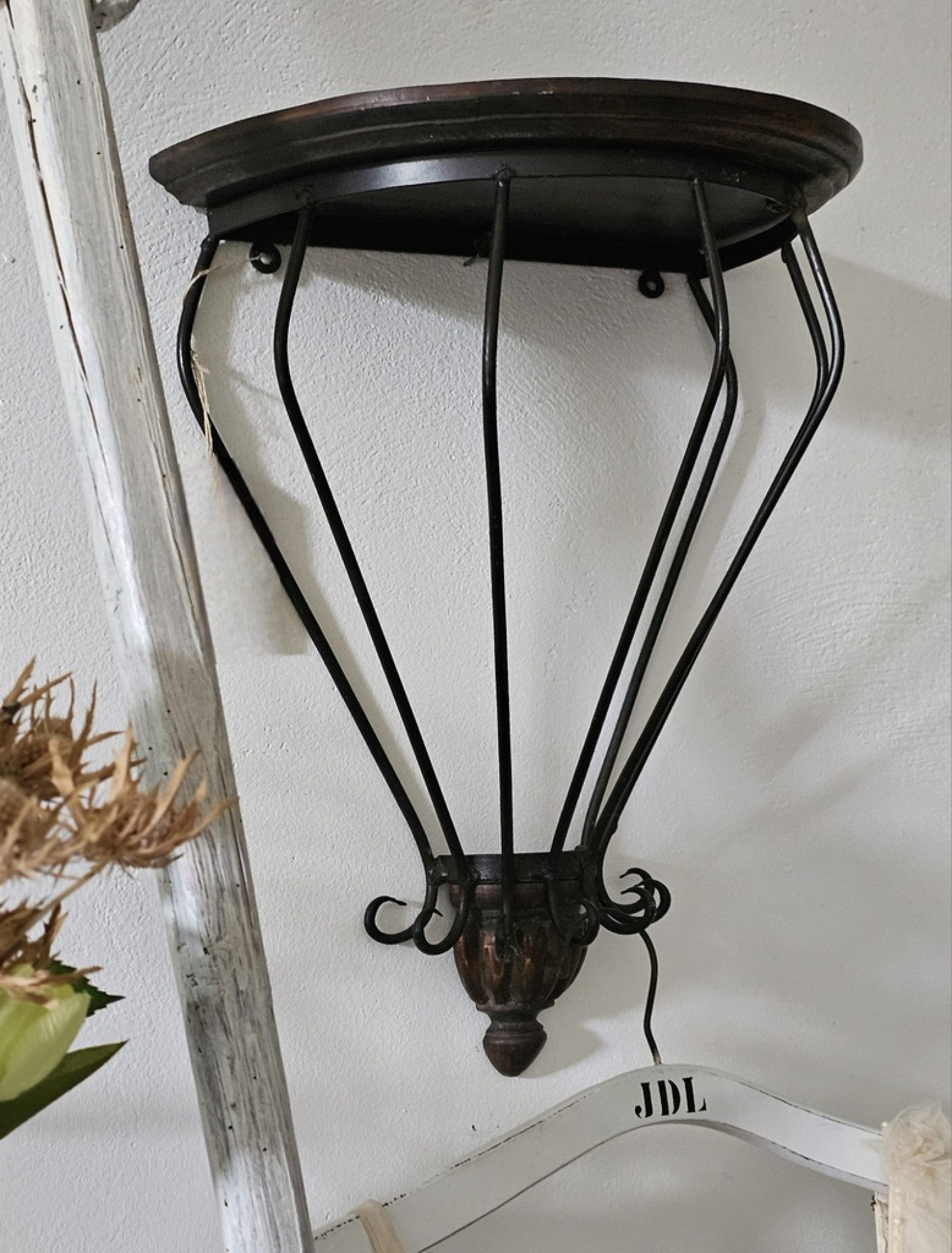 Vintage Wandkonsole Holz Schmiedeeisen