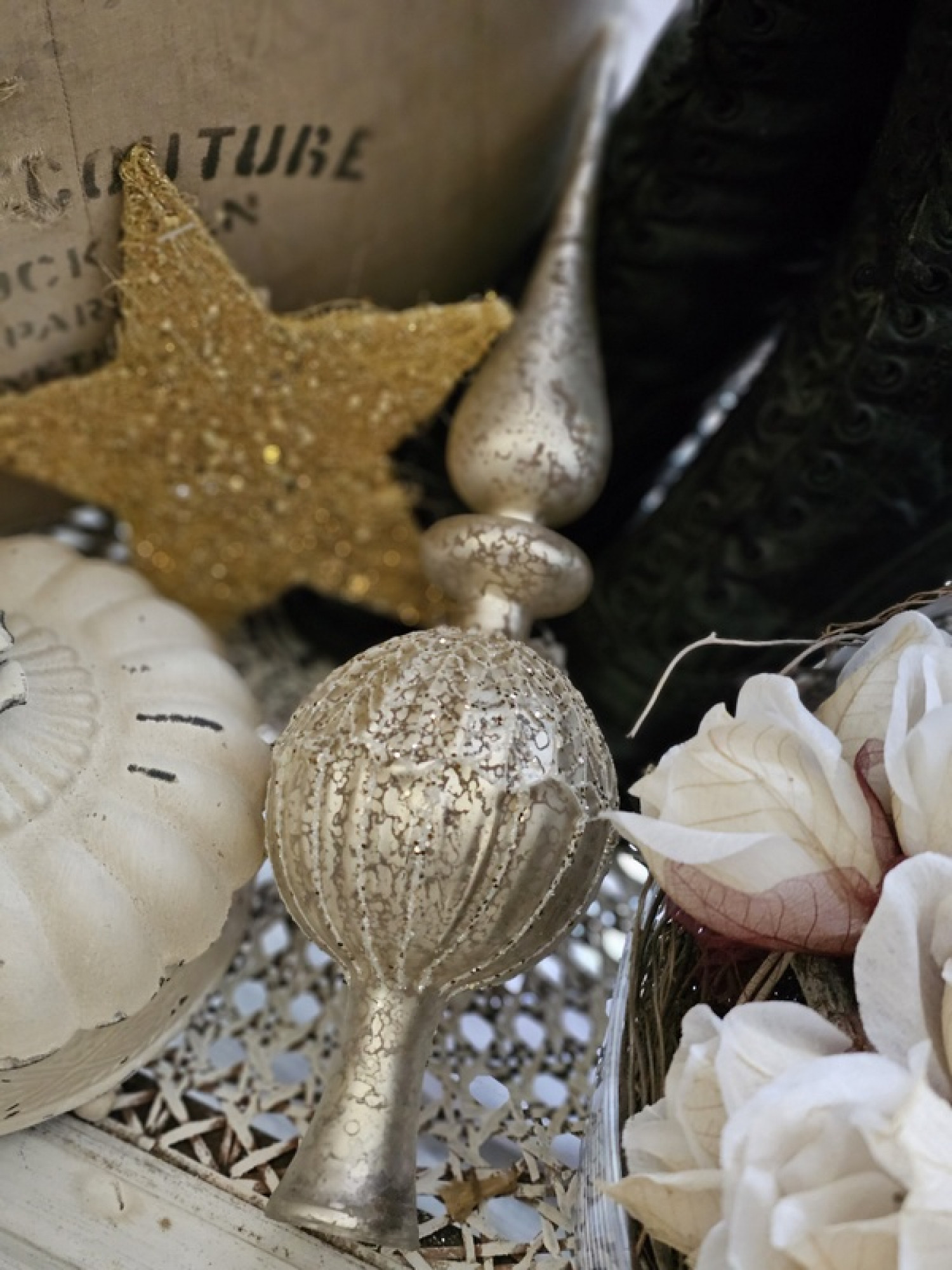 Christbaumspitze champagne-silver Glas