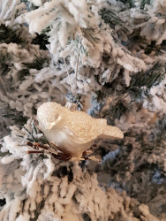 Baumschmuck Vogel Glas mit Clip cream-white