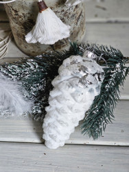 Glaszapfen weiss silber Mundgeblasen