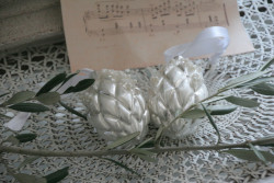 Glaszapfen cream mit Perlen 13 cm Baumbehang